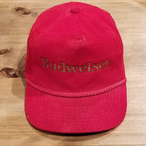 Vintage Budweiser Corduroy Hat Ama Pro Red Rope One Size Beer Bud 80s 90s